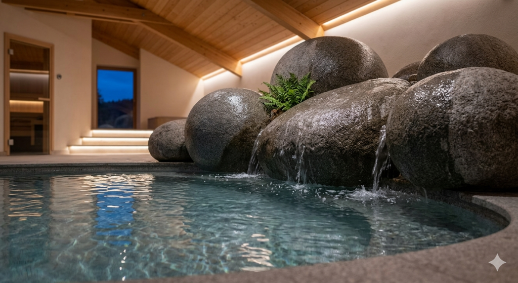 Piscine en boules de granit des vosges